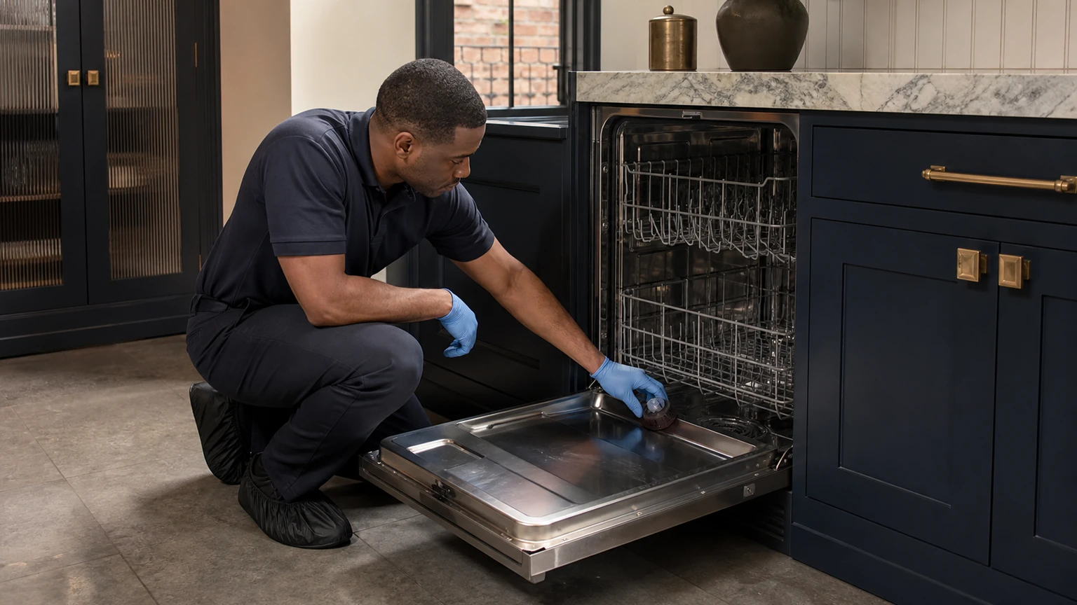 Panel-ready dishwasher diagnostic visit in the service area